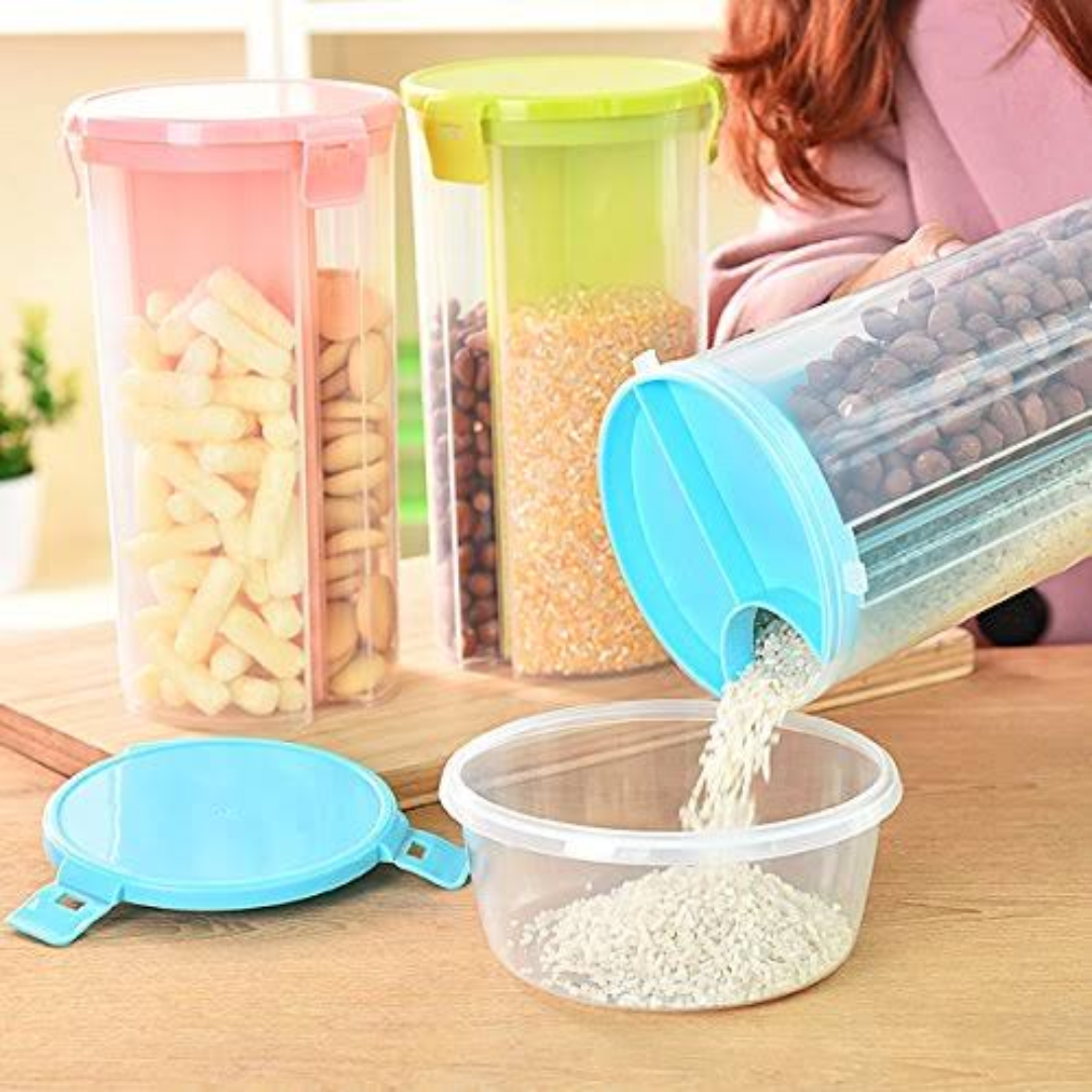 3 Compartment Food Preservation Plastic Container, Large Dry Fruit Box, Air Tight Cereal Jar