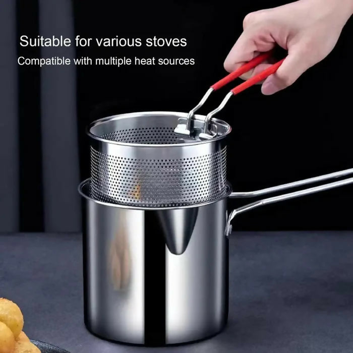 PORTABLE STAINLESS STEEL DEEP FRYING POT WITH STRAINER