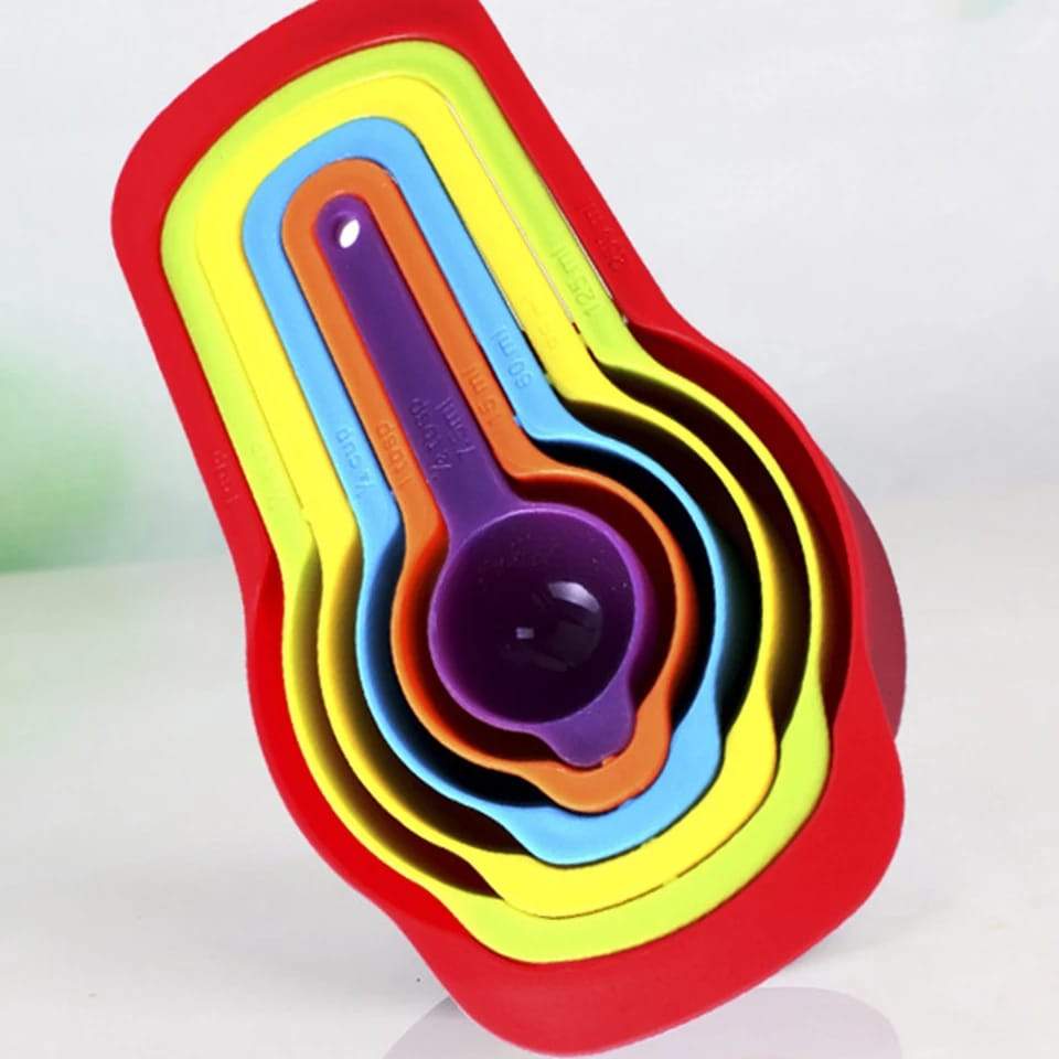 6 Pcs/Set Kitchen Measuring Spoon Rainbow Color Stackable Combination Measuring Cup - Brandable.PK
