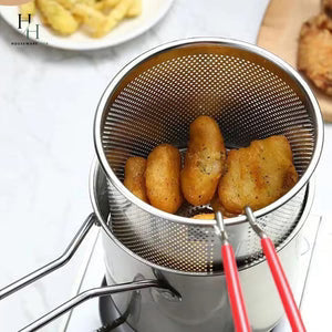 PORTABLE STAINLESS STEEL DEEP FRYING POT WITH STRAINER