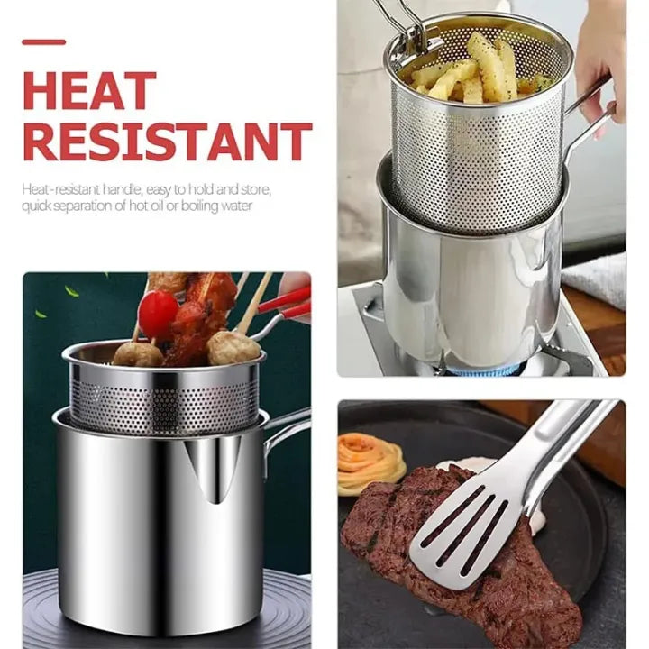 PORTABLE STAINLESS STEEL DEEP FRYING POT WITH STRAINER