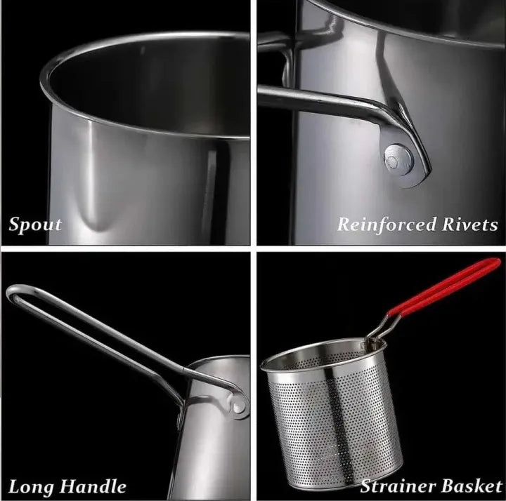 PORTABLE STAINLESS STEEL DEEP FRYING POT WITH STRAINER