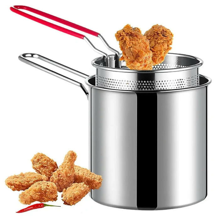 PORTABLE STAINLESS STEEL DEEP FRYING POT WITH STRAINER