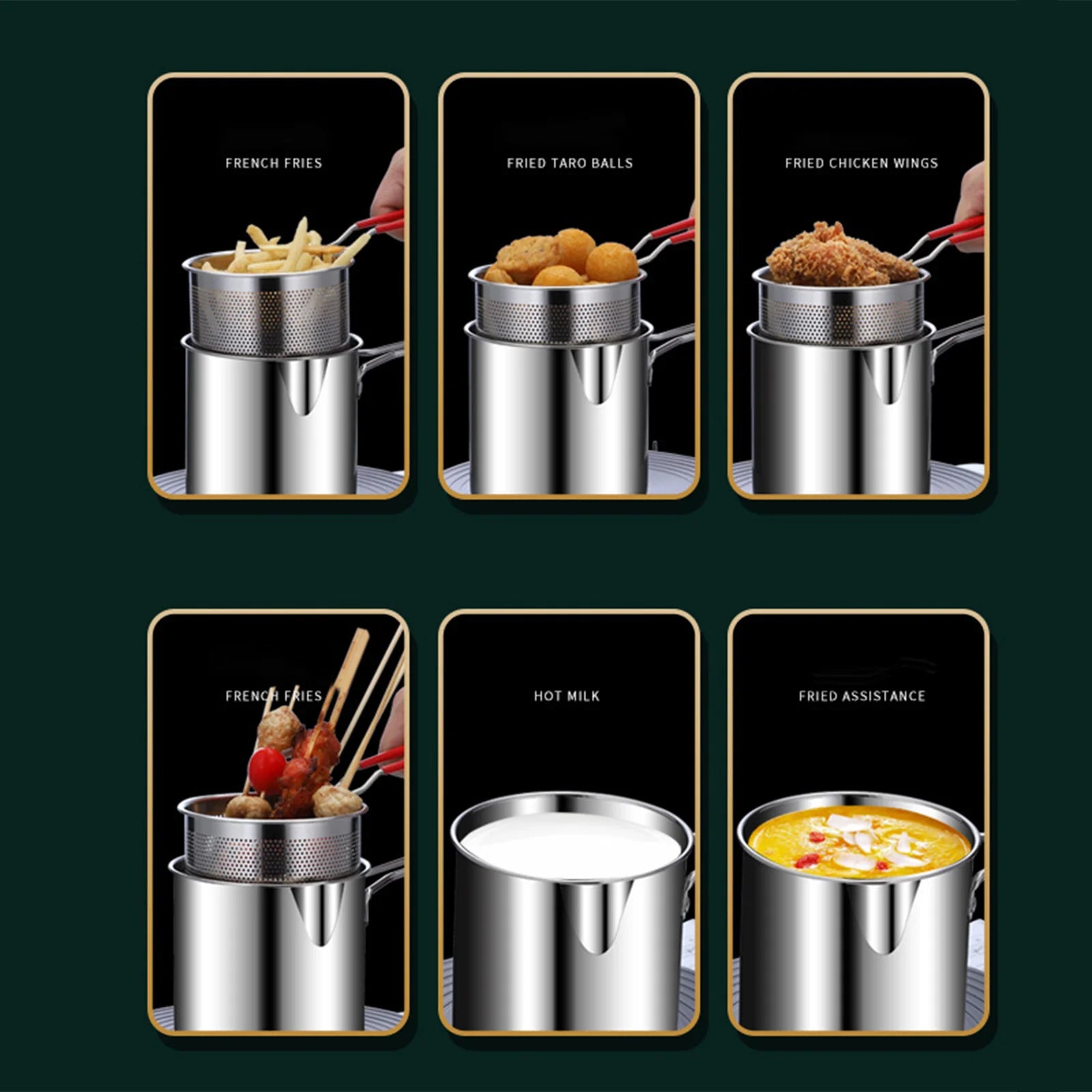 PORTABLE STAINLESS STEEL DEEP FRYING POT WITH STRAINER
