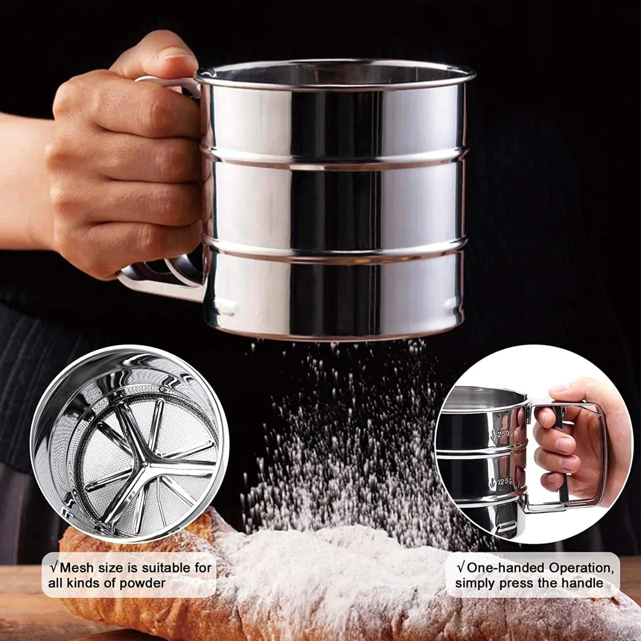 Stainless Steel Flour Sieve Cup - Brandable.PK