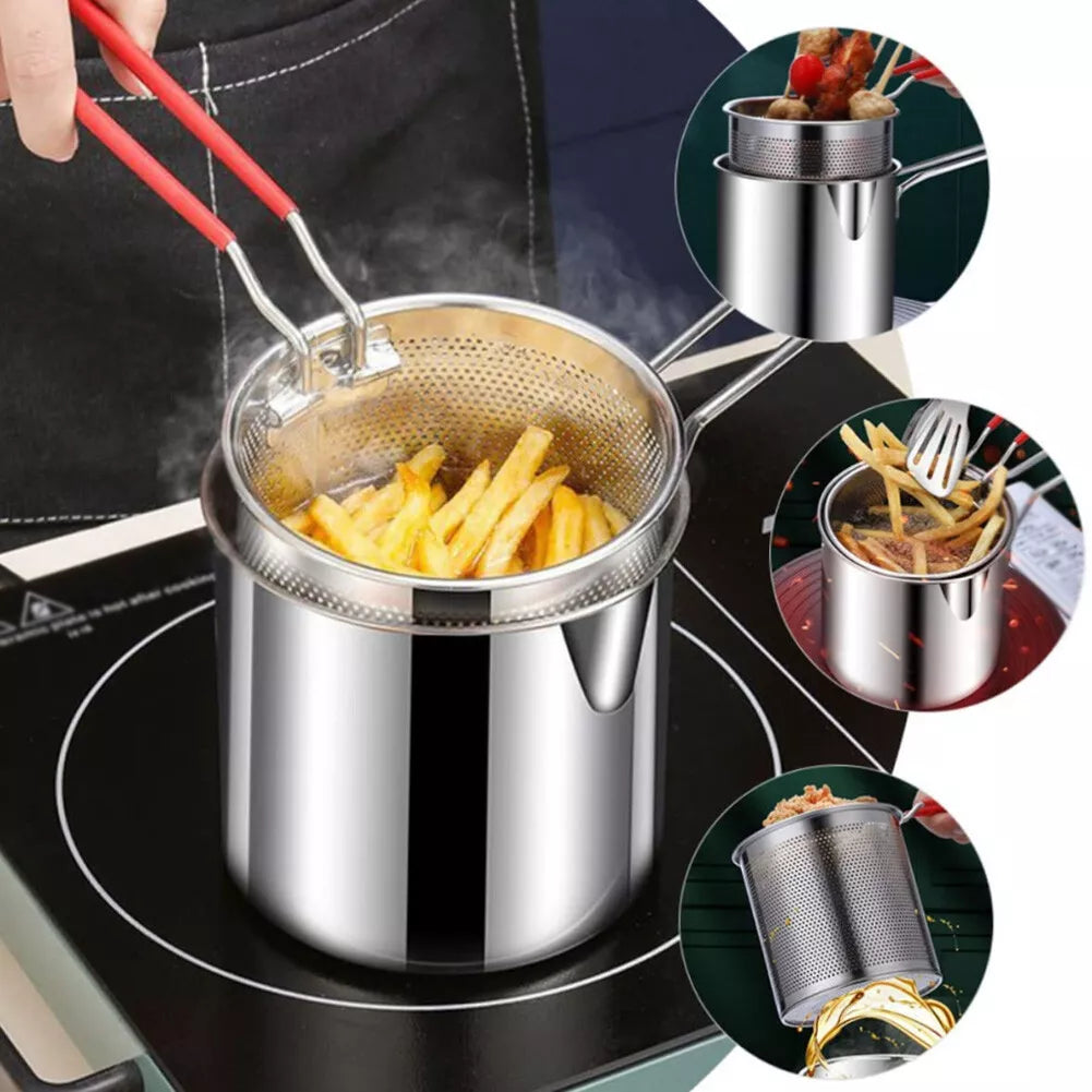 PORTABLE STAINLESS STEEL DEEP FRYING POT WITH STRAINER